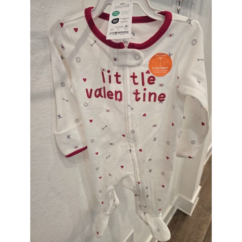 Baby Valentines Day Cotton Footed Pajamas 3M With Heart & Arrow Print